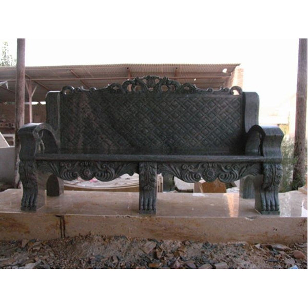 large carved black marble bench