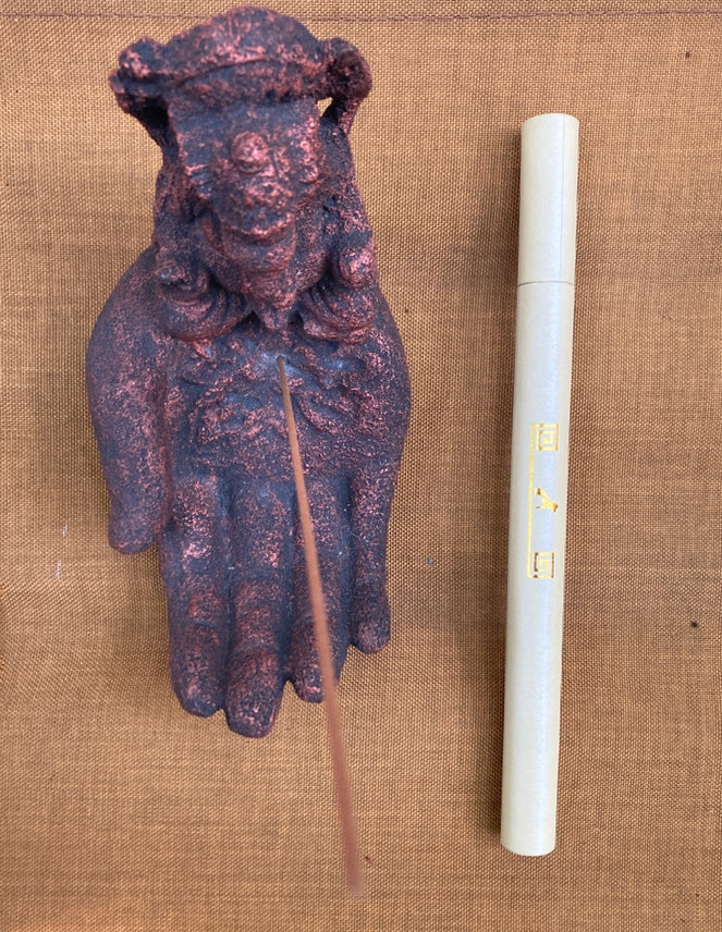 large valcanoe stone hand ganesha incense holder